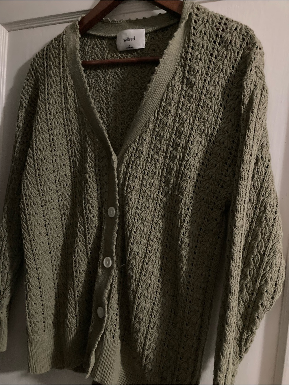 Wilfred small Sage Green Open-Knit Button Cardigan